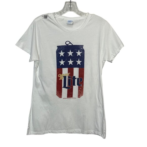 Miller Lite American Flag Tshirt Womens Medium White Port & Company - Picture 1 of 8
